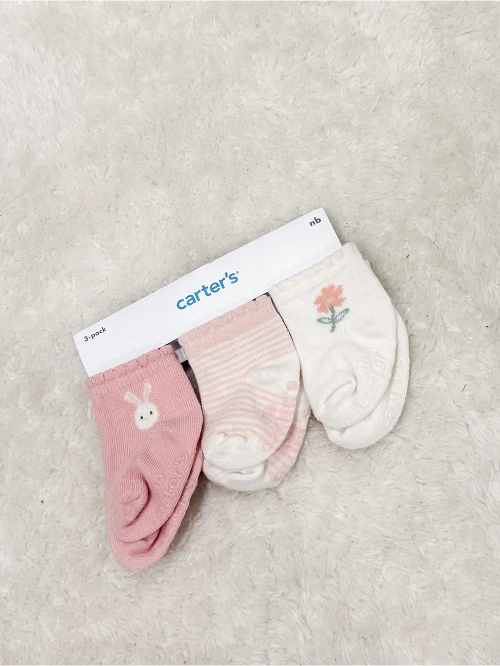 Carter's Baby Girls Pink & White Bunny Floral 3-Pack Socks
